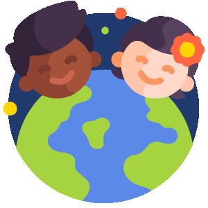 Ícone duas crianças e um globo terrestre