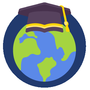 Ícone planeta terra com um chapéu de formatura